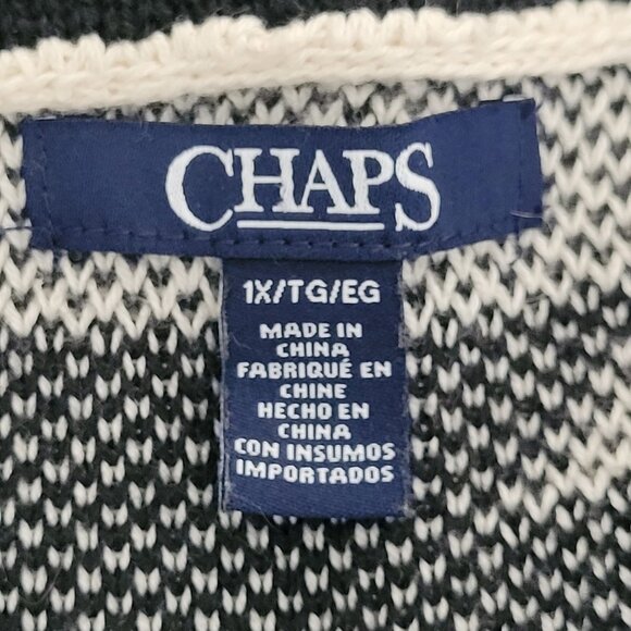 Chaps Zigzag Shawl Collar Button Down Cardigan Womens Size 1X Black White Cotton - Picture 6 of 7